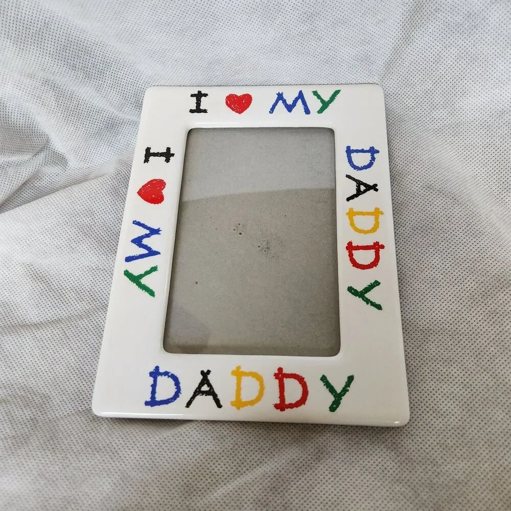 Vintage I Love My Daddy Crayon Look Ceramic Picture Frame 4 X 6Photo Colorful